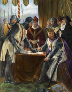 King John signing the Magna Carta (1215).  Undated illustration, after a painting by Chappel. --- Image by © Bettmann/CORBIS
