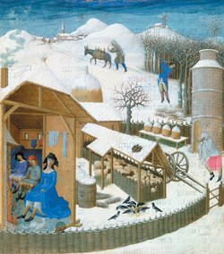 Musée Condé, Chantilly, France/Bridgeman Images A country household in winter representing the month of February in the duke of Berry’s Book of Hours, by the Limbourg brothers, circa 1412–1416 